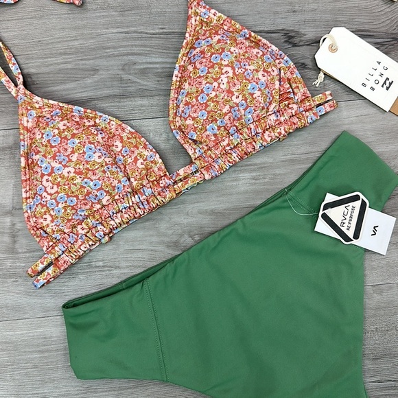 ☀️BILLABONG☀️ RVCA☀️ Chase The Sun Double Ruched Triangle SOLD HIGH RISE CHEEKY - Picture 5 of 15